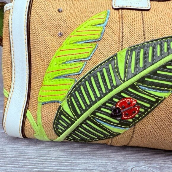 Vintage rare Coach Straw ladybug leaf tote bag purse rhinestone handbag summer - Picture 10 of 16